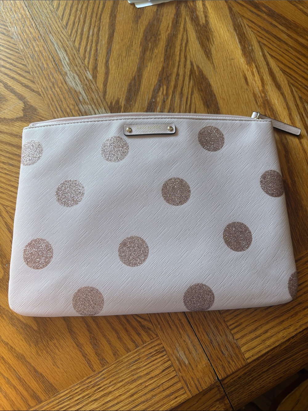Back to school sale Kate spade Pale Pink Cosmetic Pouch w/Rose Gold Polka Dots